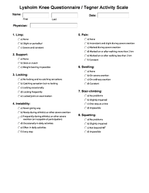 Tegner Activity Scale  Form