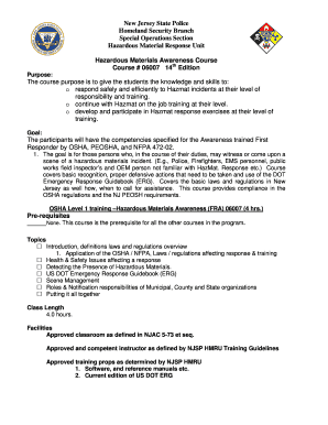 Njsp Hazmat Awareness Online Course Form