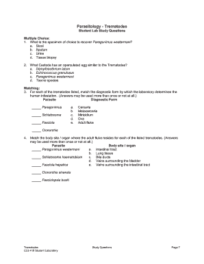 Trematodes Mcqs with Answers  Form