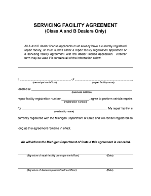 Dealer and Repair Facility Agreement Form