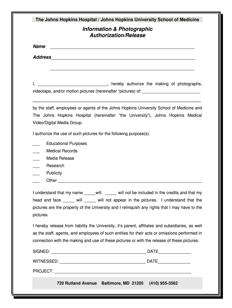 Volunteer Photo Release Form Johns Hopkins Medical Institutions Hopkinsmedicine