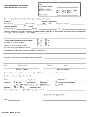 Incident Report for Johnshopkins Form