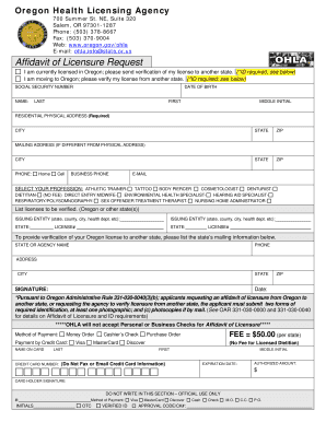 Affidavit of Licensure Oregon Form