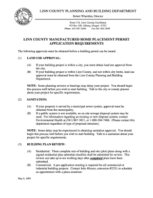 Linn County Manufactured Home Placement Permit Application Co Linn or  Form