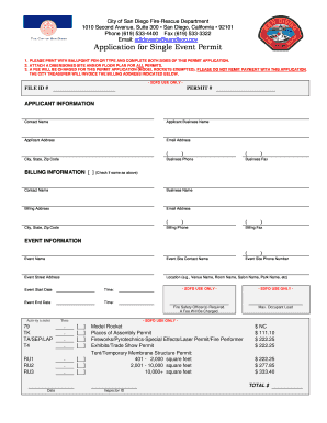 Application for Single Event Permit City of San Diego Sandiego  Form
