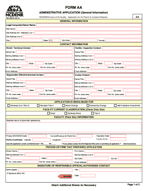 Form Aa Ncdenr Daq State Nc