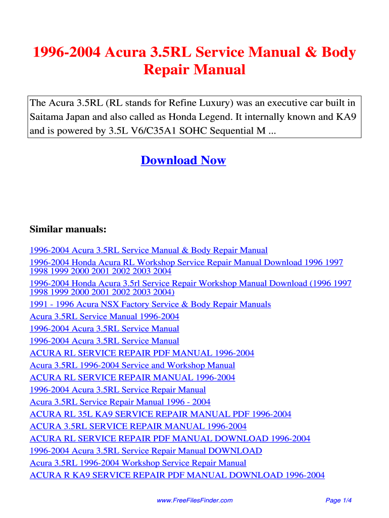 Get and Sign Acura Rl Repair Manual  Form