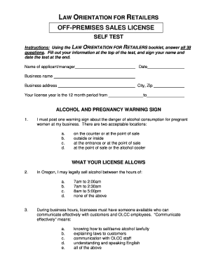 Law Orientation for Retailers Self Test  Form