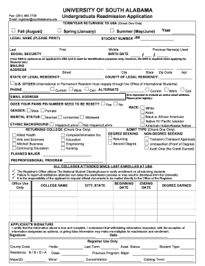 South Alabama Application  Form