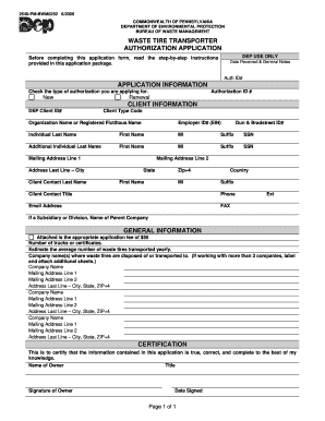 Waste Tire Transporter Application for Pa  Form