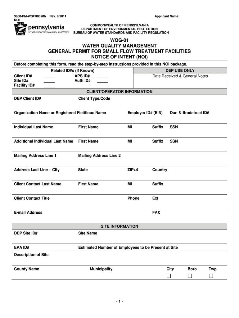  Wqg 01 Pa Protection Application Small Flow  Form 2011