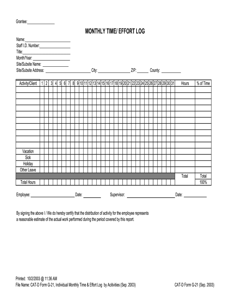  Time and Effort Form 2003-2024