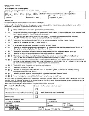 City of Battle Creek TIFA 6 30 07 STATE Form 496, Auditing Procedures Report Michigan