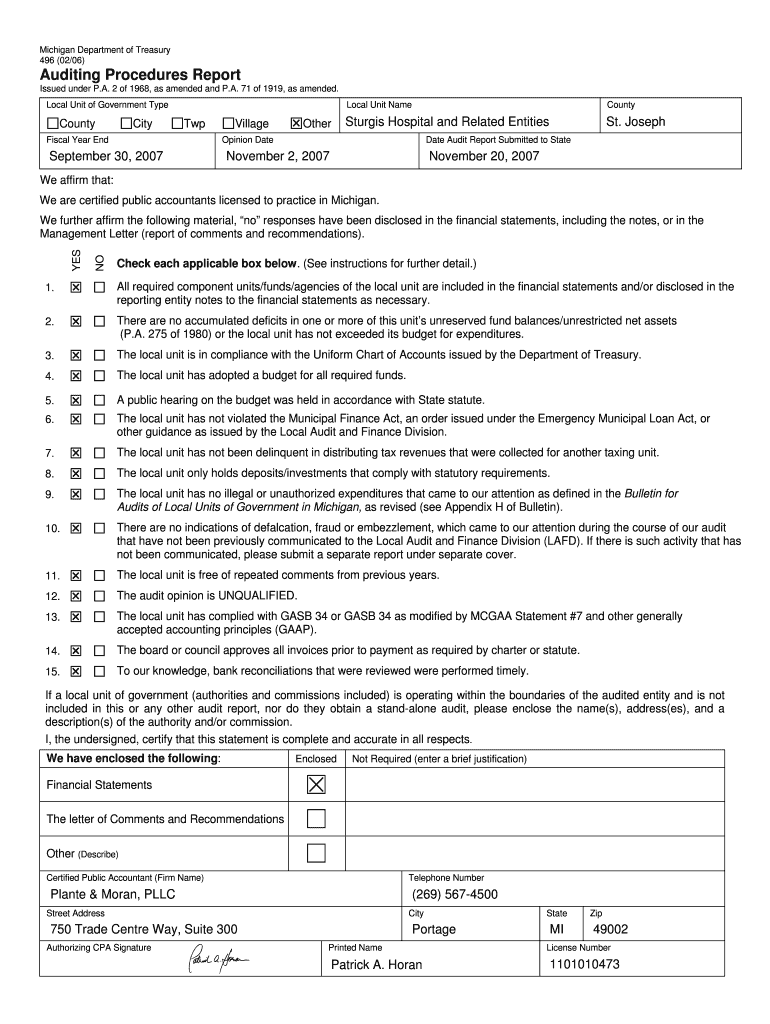 Sturgis Hospital and Related Entities Michigan  Form