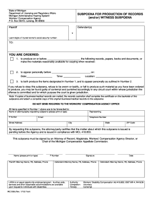  Michigan Subpoena Forms Printable 2012