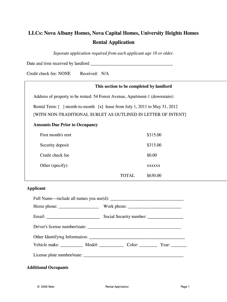Nolo Rental Application  Form