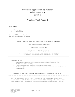 Ocr Level 2 Adult Numeracy  Form