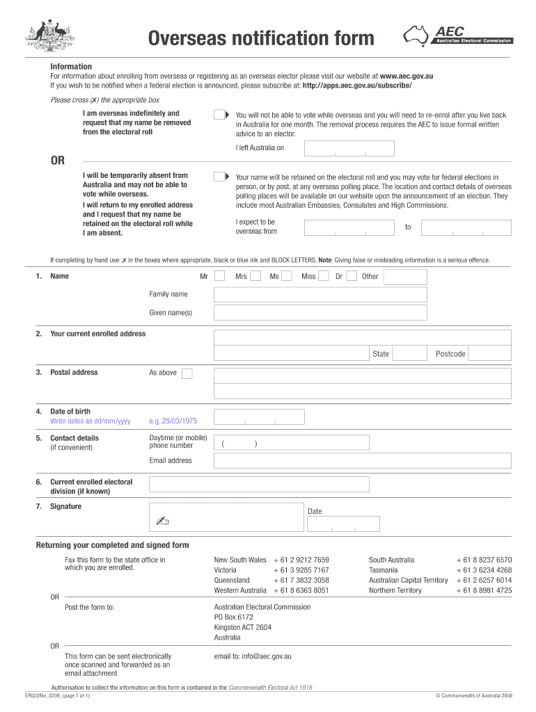 Aec Overseas Notification Form Online