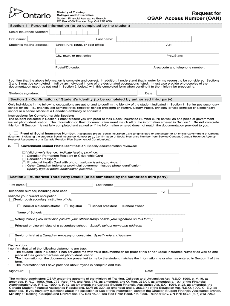 Osap Access Number  Form