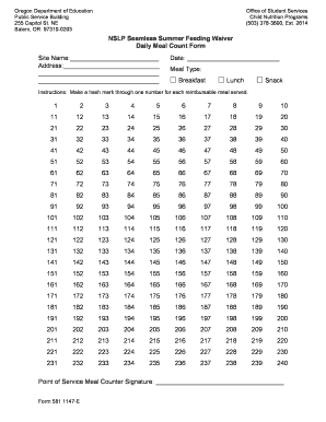 Sso Meal Count Form