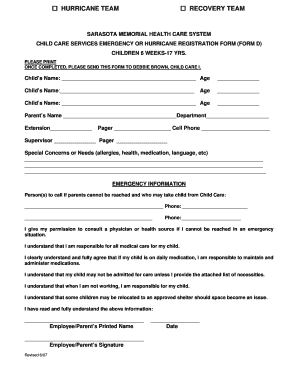 Emergency Form for Daycare