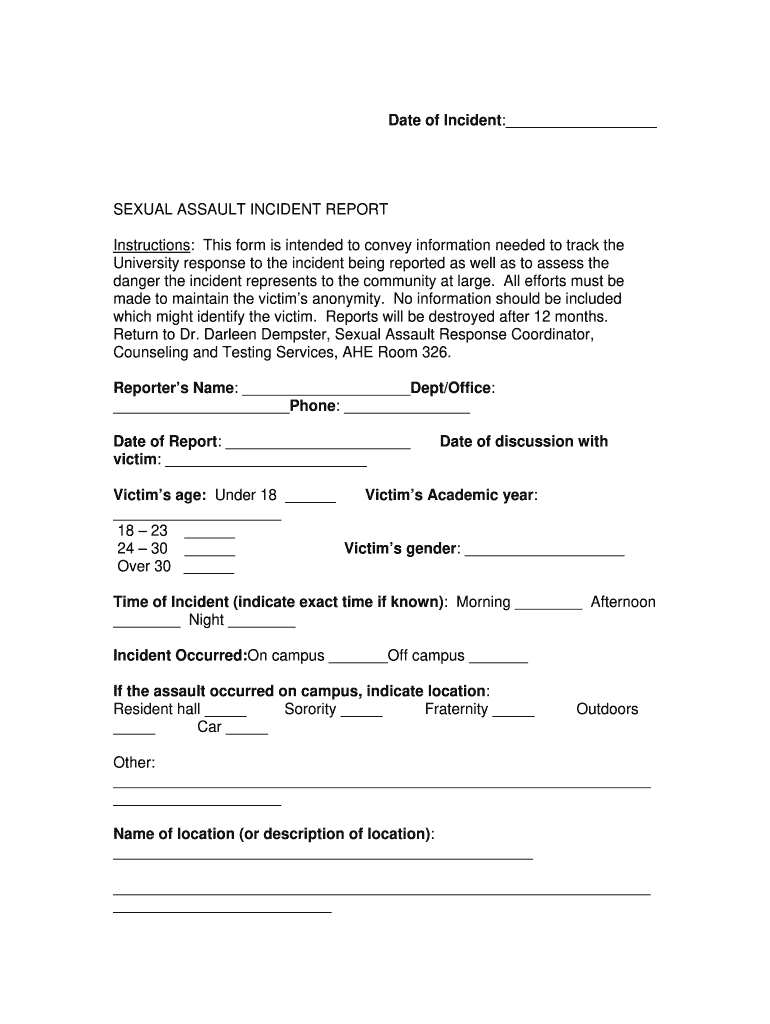 Sexual Assault Incident Report Fillable Form
