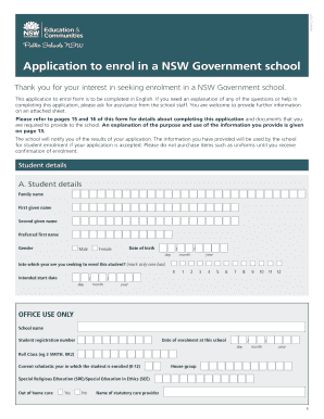 Application to Enrol in a NsW Government School Public Schools NSW  Form