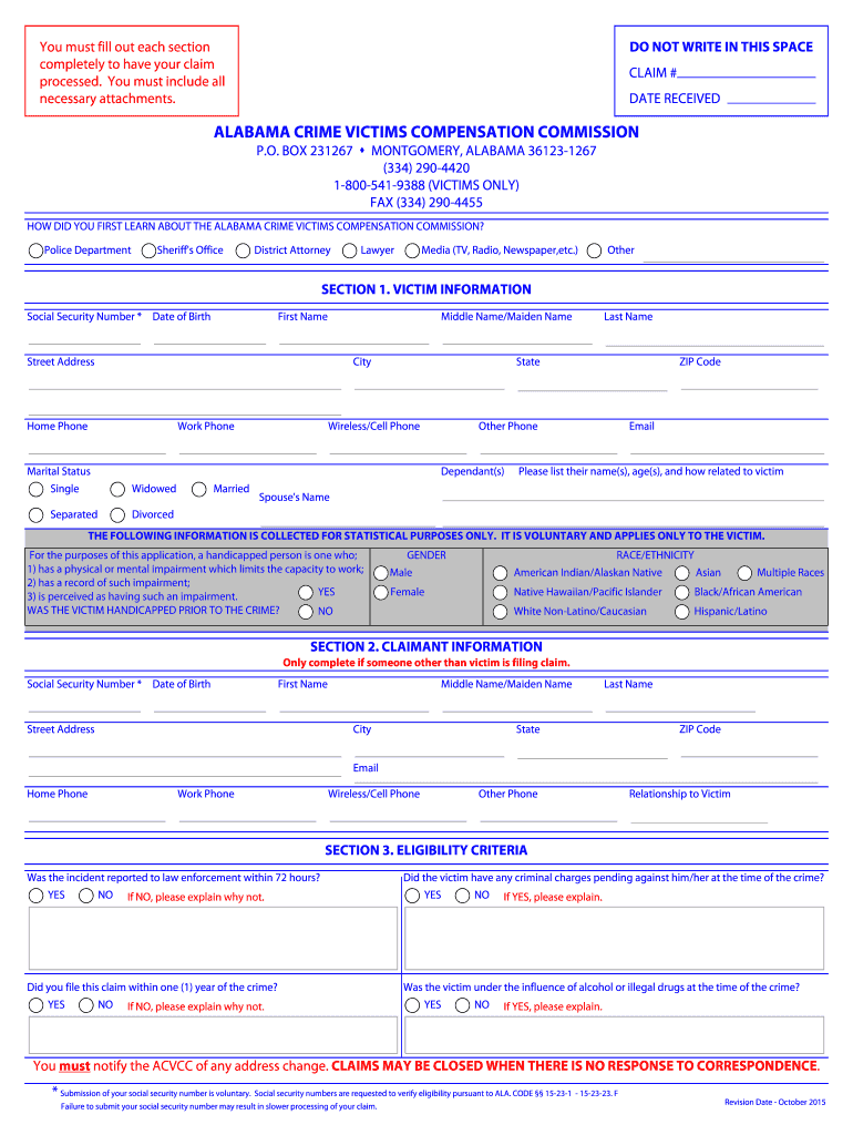  Alabama Victims Compensation 2015-2024