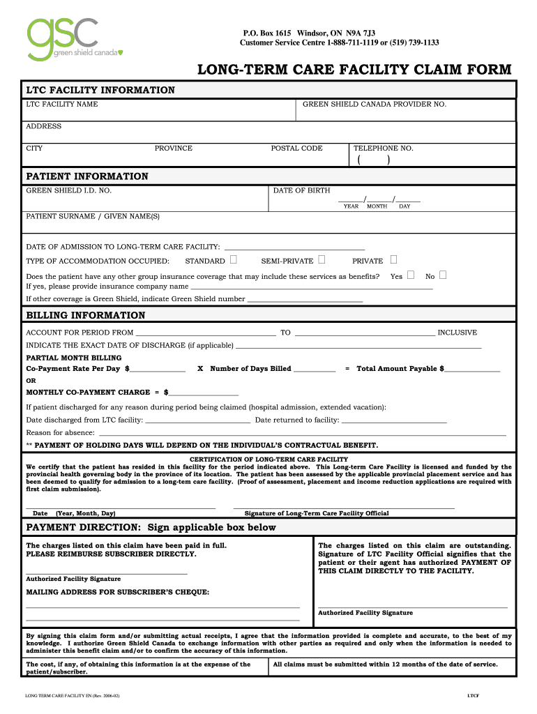  Green Shield Claim Form for Ltc 2006
