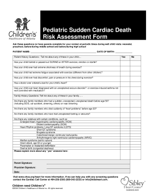 Pediatric Sudden Cardiac Death Risk Assessment Form Choa