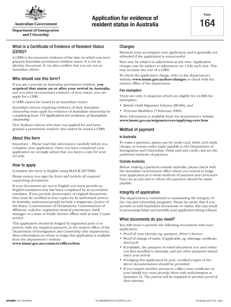 Certificate of Evidence of Resident Status  Form