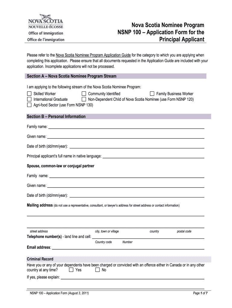 Get and Sign Nsnp 100 Form 2011