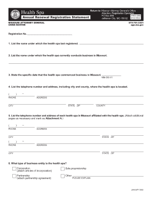 Health Spa Annual Renewal Registration Statement Ago Mo  Form