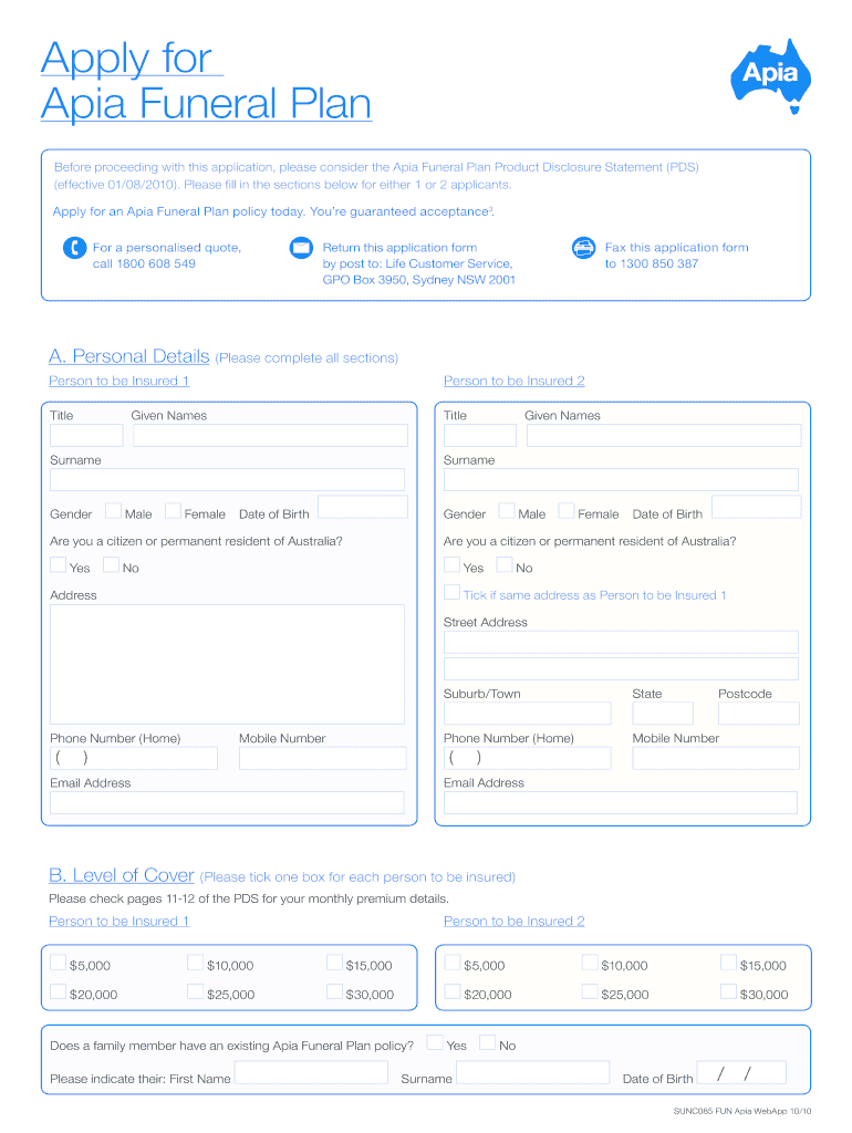  Funeral Cover Application Form Template DOC 2010-2024