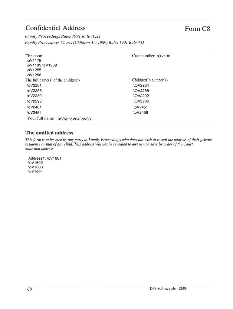  Confidential Address Form C8 2008