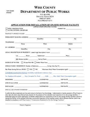 Wise County Septic Permit  Form