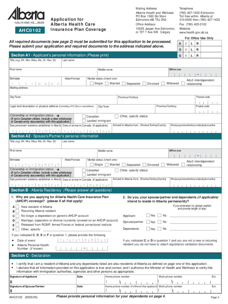  Alberta Health Care Card Application 2005-2024