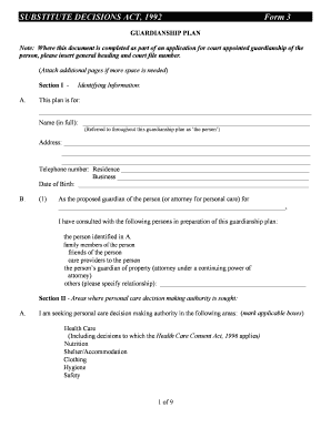 Substitute Decisions Act, Form 3 Ministry of the Attorney Attorneygeneral Jus Gov on