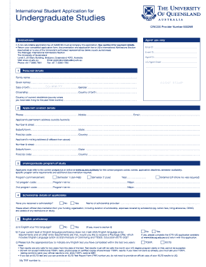  UQ Undergraduate Application Form for International Students Scholarships Online 2009