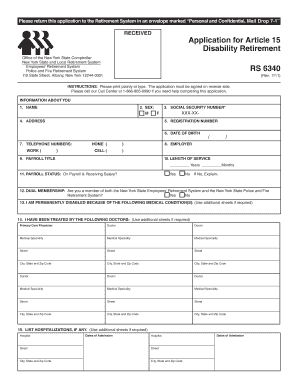 Nys Disability Retirement Article 15  Form