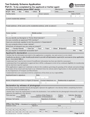 Taxi Subsidy Form Qld