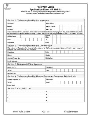 Paternity Leave Application Form PDF