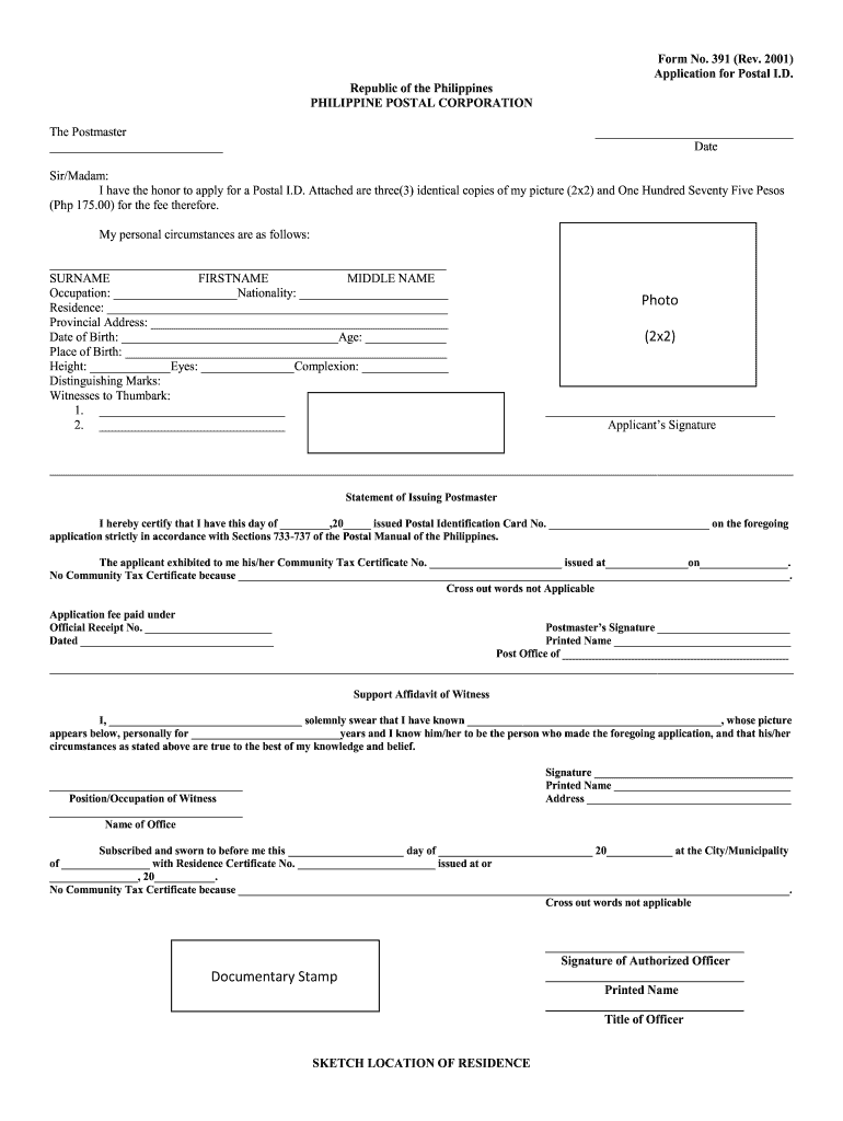  Postal ID Application Form 2001-2024