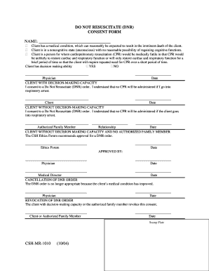 State Not Resuscitate Consent Dnr  Form