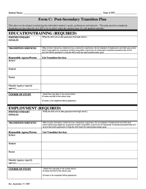 Form C Post Secondary Transition Plan