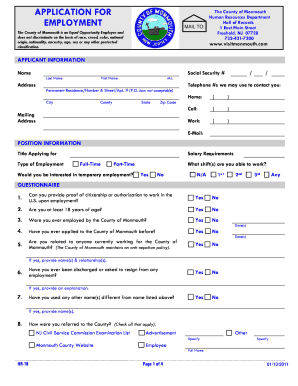 APPLICATION for EMPLOYMENT Monmouth County  Form