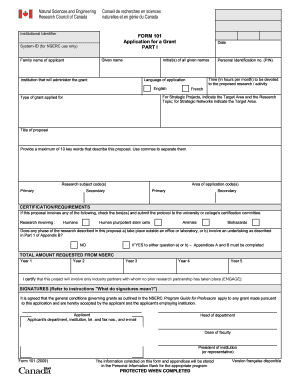 Form 101 CRSNG Nserc Crsng Gc