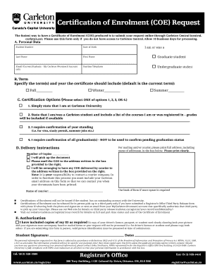 Certificate of Enrollment Carleton University  Form