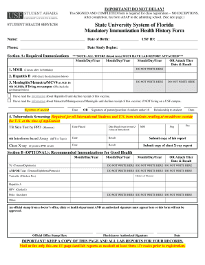 Usf Medical History Form