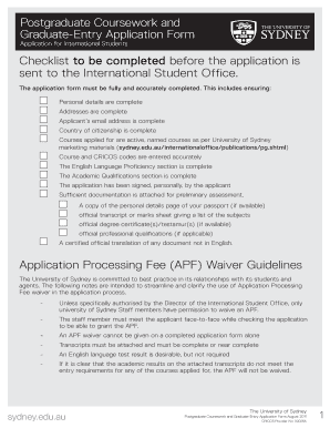 University of Sydney Application  Form